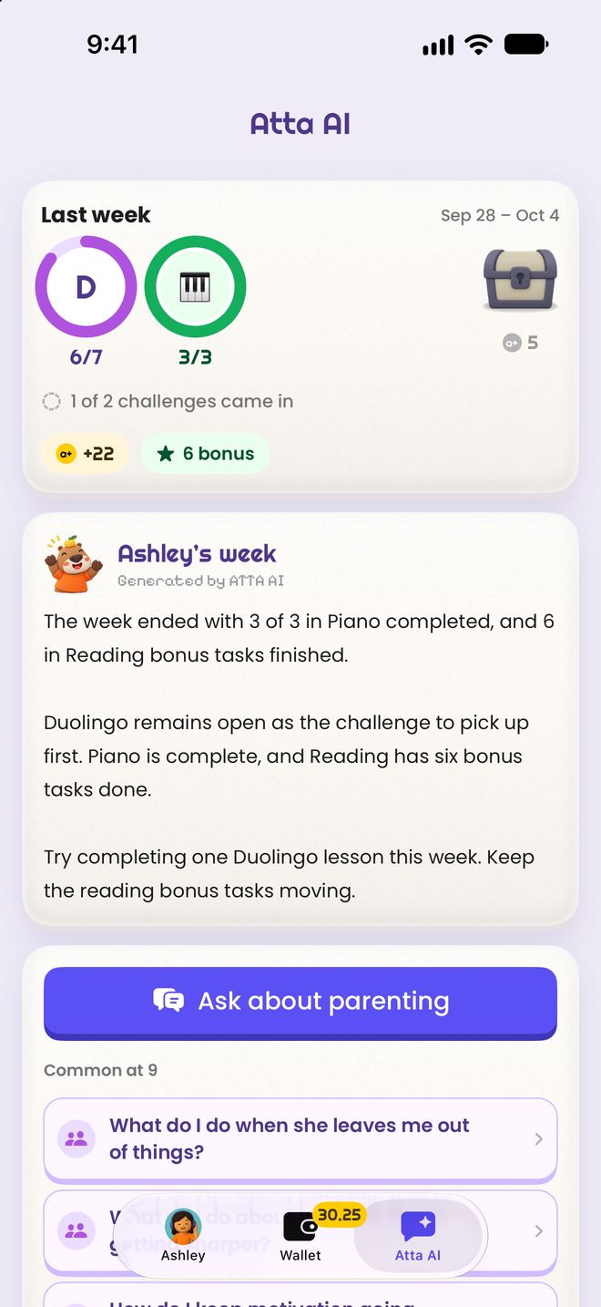 Atta AI: a short summary of last week, and questions a parent can ask.