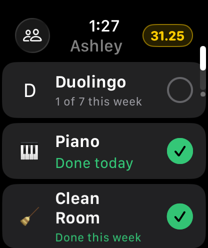 Atta Kid on an Apple Watch: today’s tasks, ticked off.